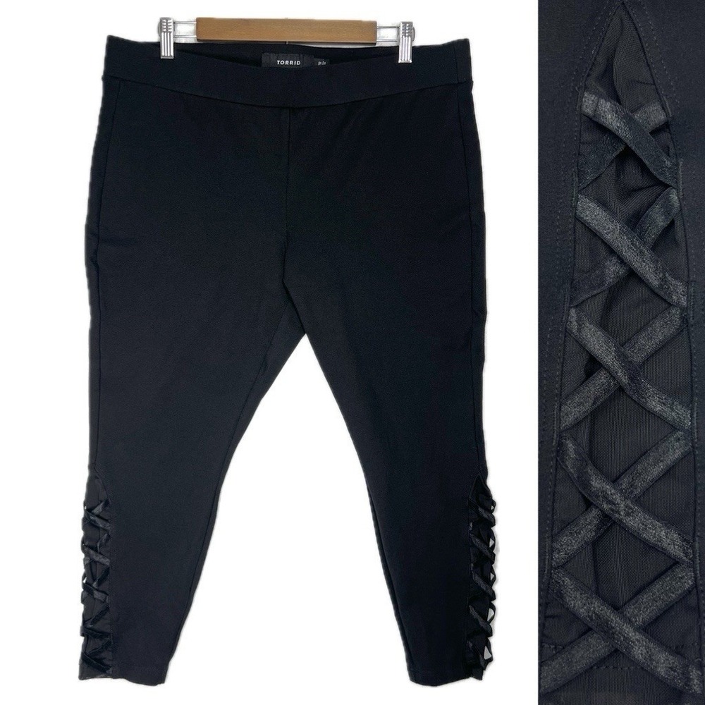 Torrid Leggings Women's 2X 18 20 Black Lattice Criss Cross Mesh Ponte Pants